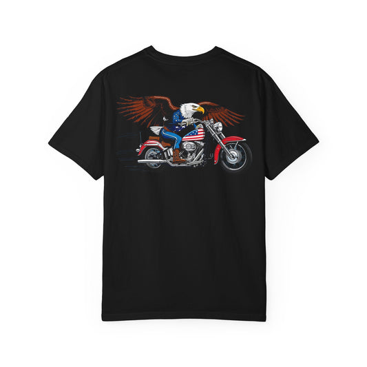 Bald Eagle 4th of July T Shirt - American Flag Motorcycle